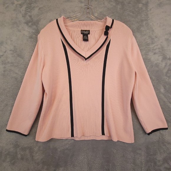 Rafaella‎ Womens Sweater Pullover V Neck Lightweight Tight Knit Pink Petites M - Picture 1 of 10